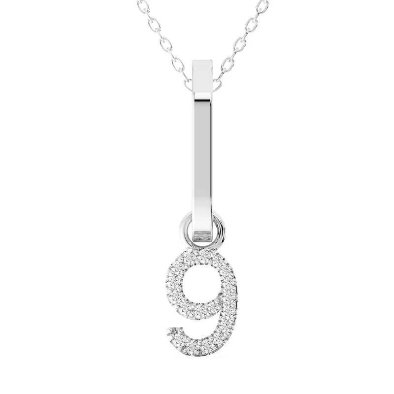 Wisiorek Numer "9" Laboratoryjny Diament 585 Białe Złoto (14K)