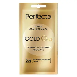 Perfecta Gold Q10 maska do twarzy odmładzająca z koenzymem Q10, 24K złotem, olejem jojoba, macadamia i bawełny 8 ml