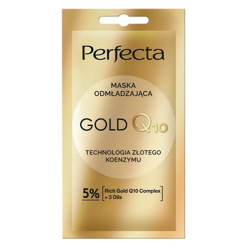 Perfecta Gold Q10 maska do twarzy odmładzająca z koenzymem Q10, 24K złotem, olejem jojoba, macadamia i bawełny 8 ml