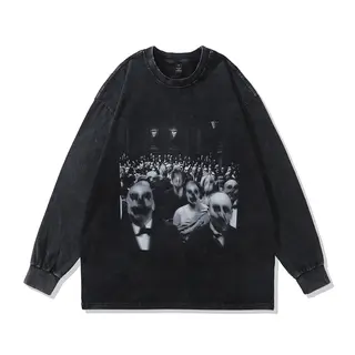 Evils Print Graphic T Shirts Oversized Vintage Long Sleeve Goth Men Y2k Grunge T-shirts Streetwear Loose Harajuku Anime Tops Tee