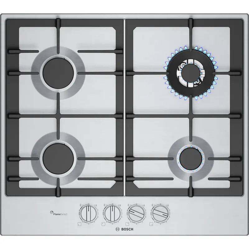 Płyta gazowa Bosch Serie 6 PCH6A5I90 FlameSelect Palnik Wok Żeliwne ruszty Stal szlachetna