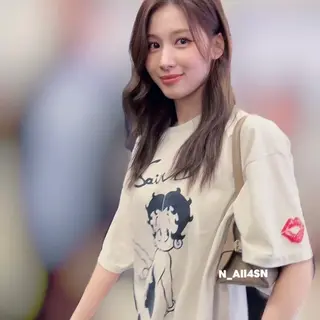 Authentic SAINT Women's Cartoon Tee Off-White Crew Neck No Side Seams Fabric Washed Vintage Summer Casual T-Shirt
