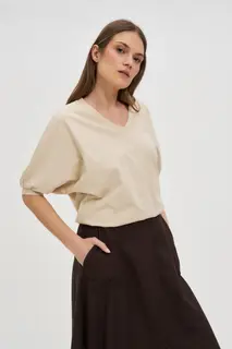 Bawełniana bluzka oversize beżowa