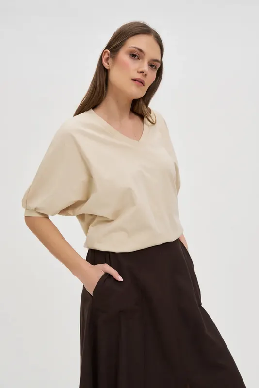 Bawełniana bluzka oversize beżowa
