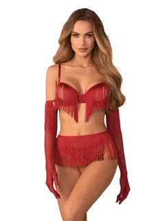 Obsessive Rossay 4-pcs Crotchless Set Red - XXL/XXXL