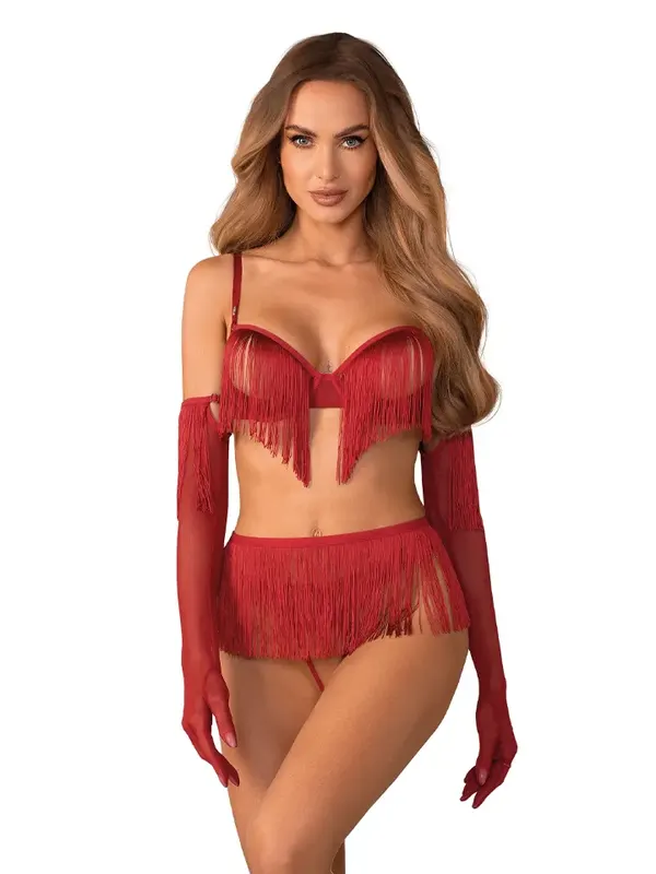 Obsessive Rossay 4-pcs Crotchless Set Red - L/XL