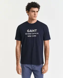 Gant Bawełniany T-Shirt Męski Z Nadrukiem Okrągły Kołnierzyk Regular Fit