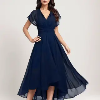 Sukienka maxi z rękawami typu motylki - Granatowy XL