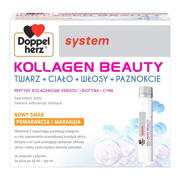 Doppelherz® system Kollagen Beauty, NOWY SMAK! pomarańcza i marakuja, 30 am