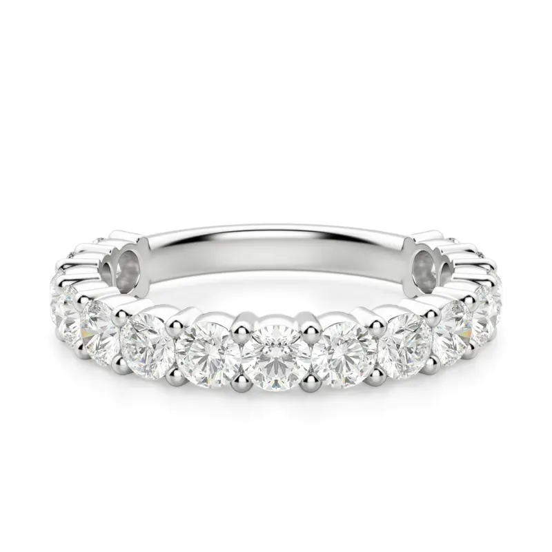 Obrączka Ślubna Half Eternity z Okrągłymi Kamieniami 3.00 mm Laboratoryjny Diament 585 Białe Złoto (14K)
