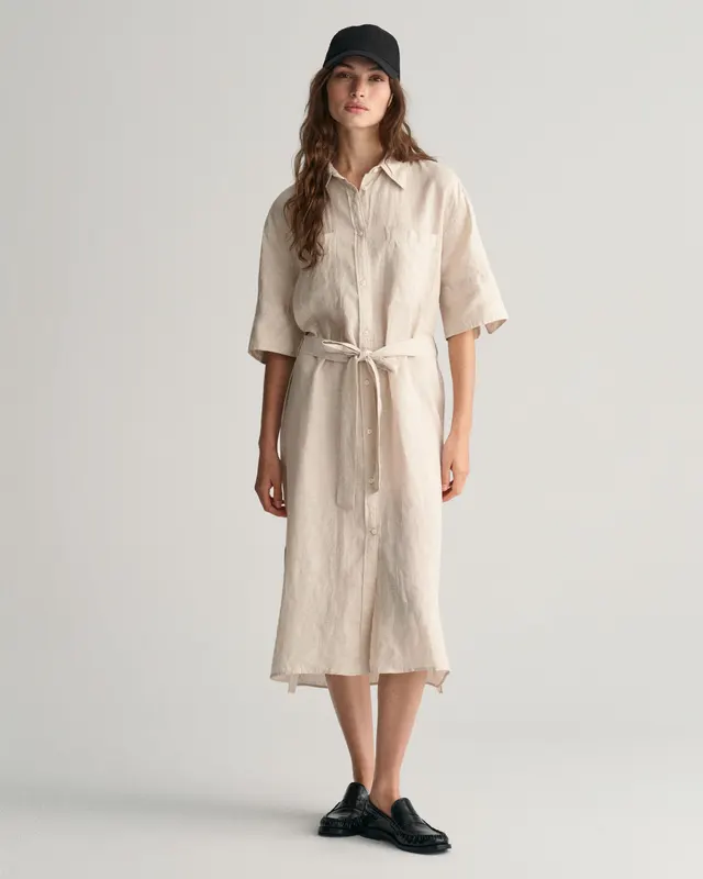 Gant Sukienka Z Kołnierzykiem Polo Relaxed Fit Beżowa