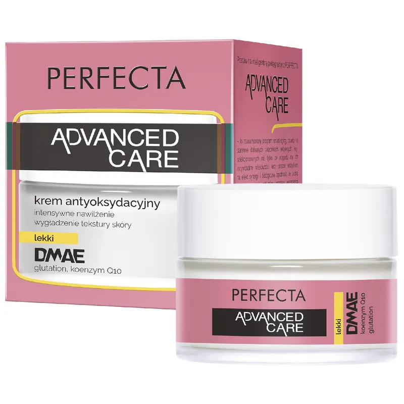 Perfecta Advanced Care lekki krem antyoksydacyjny do twarzy z DMAE, glutationem, koenzymem Q10, D-pantenolem i witaminami C oraz E 50 ml