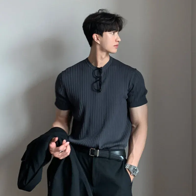 Summer Men's T-shirt Short-sleeved Knitted Sweater Loose Men's Top