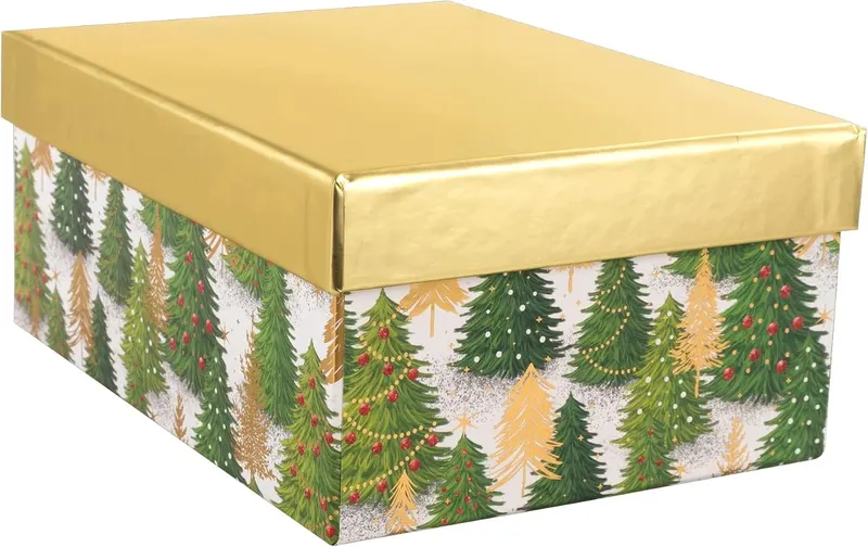 Pudełko prezentowe z pokrywką 20x15 cm świąteczne choinki