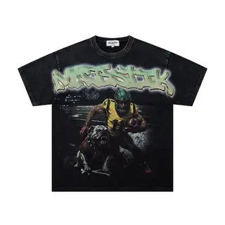 MAJESTIK Vintage Retro Polished Diamond Embroidered Letters Loose-Fitting Casual Round-neck Short-Sleeve T-Shirt Trendy