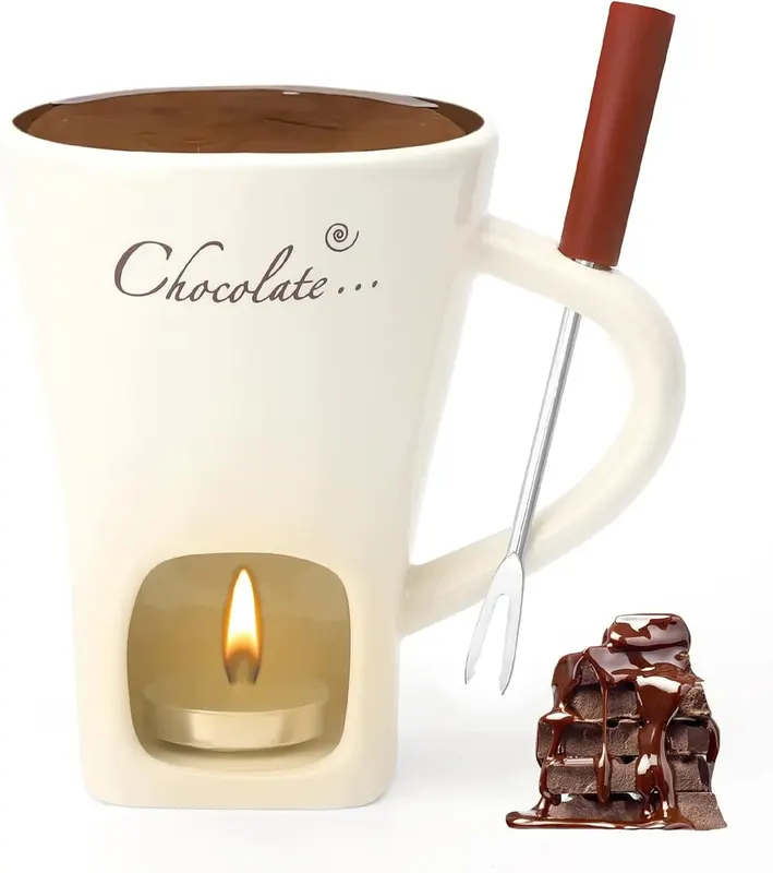 ZESTAW DO FONDUE CZEKOLADOWEGO CERAMICZNY 130ML Z WIDELCAMI