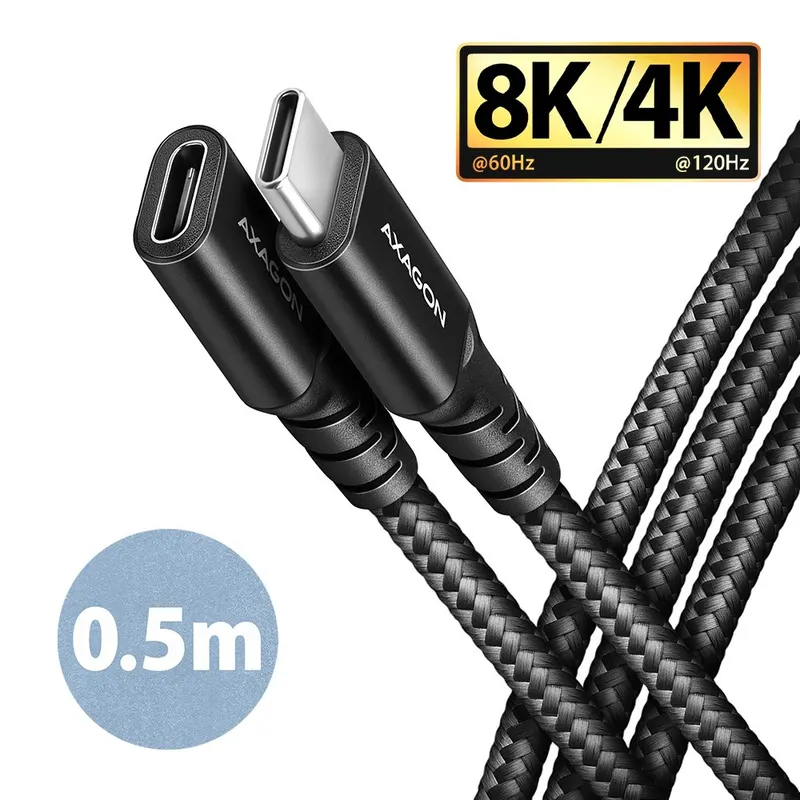 AXAGON BUCM32-CF05AB Kabel przedłużacz Gen2 USB-C - USB-C 0.5m, 5A, 20Gbps, PD 240W, oplot, czarny