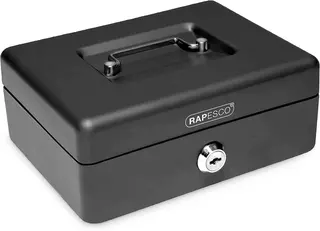 Rapesco SB0008B1 kasetka na gotówkę 20 cm czarna metalowa z zamkiem