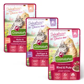 GranataPet Delicatessen w sosie, 12 x 100 g - Pakiet mieszany z drobiem (3 smaki)