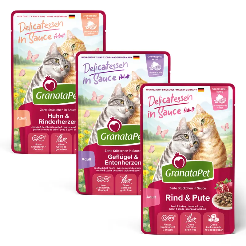GranataPet Delicatessen w sosie, 12 x 100 g - Pakiet mieszany z drobiem (3 smaki)