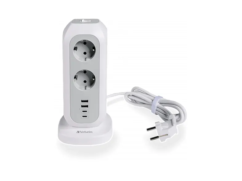 Listwa zasilająca (pionowa) VERBATIM 15w1 EUPT-01 11 gniazd AC, 2 porty USB-C, USB-A Biały