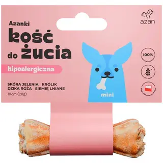 AZANKI Kość hipoalergiczna ze skóry jelenia z królikiem i siemieniem lnianym MINI - przysmak dla psa - 10cm