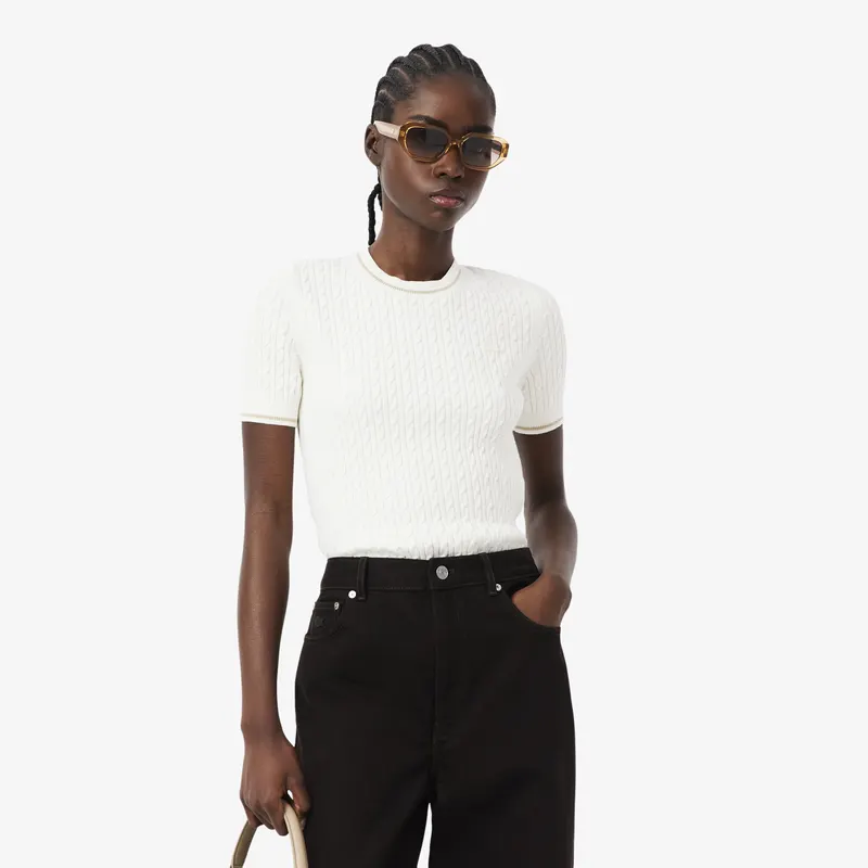 Lacoste Sweter Z Krótkim Rękawem O Splocie Warkoczowym