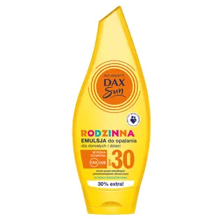 DAX Sun rodzinna emulsja do opalania dla dorosłych i dzieci SPF 30 z D-pantenolem, gliceryną i bawełną 250 ml