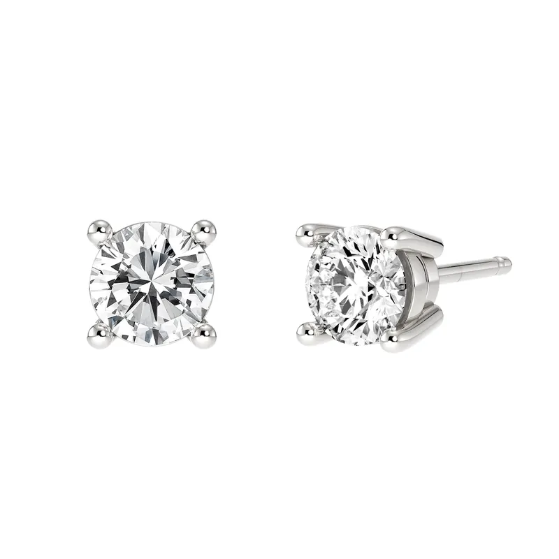 4-Prong Kolczyki Sztyfty z Naturalnym Okrągłym Diamentem 0.50 Karata 925 Srebro