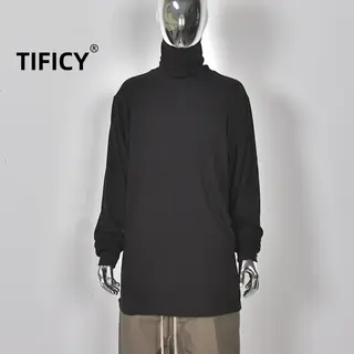 Dark Ro Wool Striped High Neck Loose Knit T-shirts Teenagers Plus Size Men and Women Long Sleeved Spring and Autumn Fashion