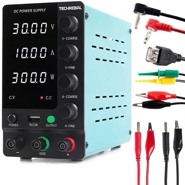 ZASILACZ LABORATORYJNY SERWISOWY TECHREBAL SPS-C3010 30V 10A USB 5V + KABLE