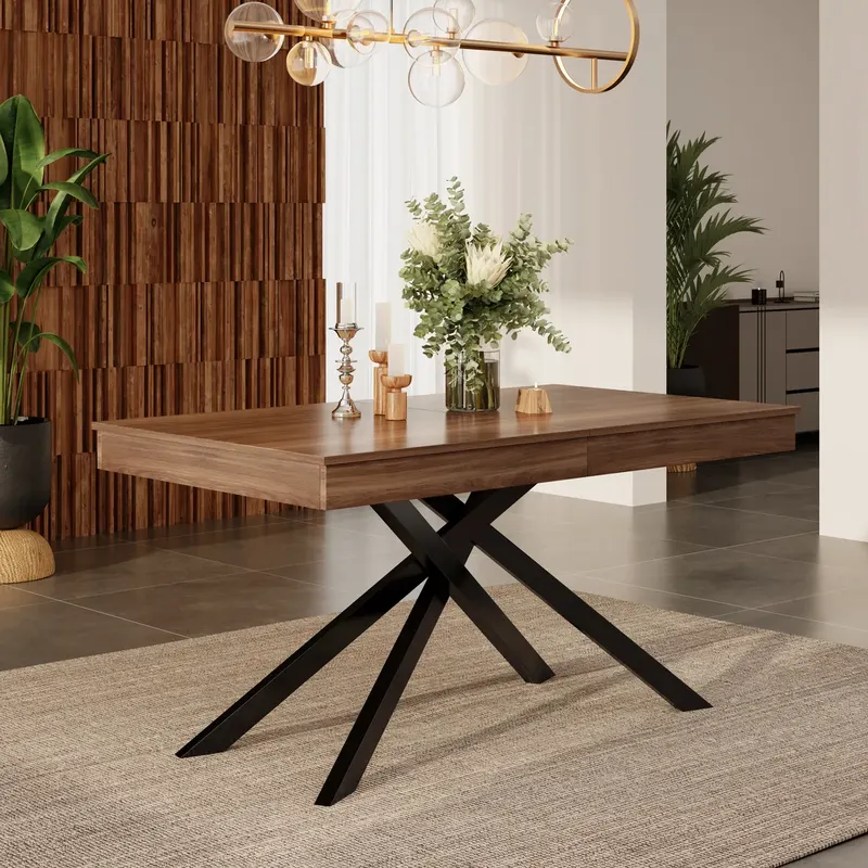 Rozsuwany stół jadalny, 140/180 × 80 cm, dla 6–8 osób, prostokątny kształt, pogrubiony blat, metalowe nogi, prosty styl, stół do jadalni, kuchni, sa..