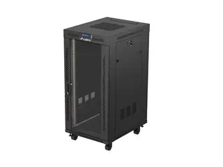 Lanberg Szafa instalacyjna rack stojąca 19" 24U 600x800 czarna drzwi przeszklone LCD ( Flat pack) V2