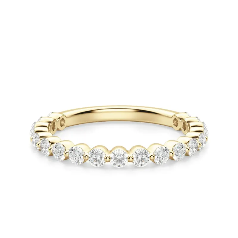 Obrączka Ślubna Half Eternity Shared Prong z Okrągłymi Kamieniami 2.00 mm Laboratoryjny Diament 585 Żółte Złoto (14K)