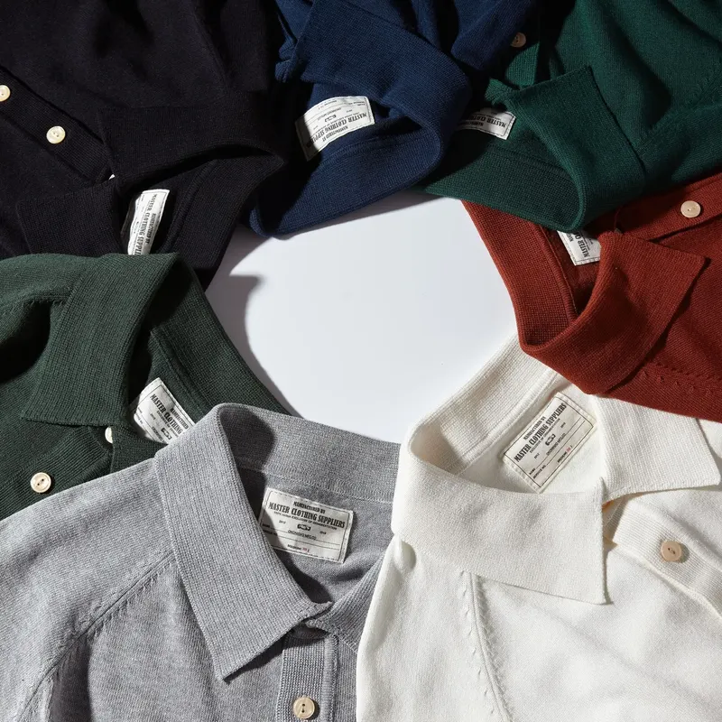 Mens Polo Shirt Solid-Color Short-Sleeve Knit T-Shirt Italian Polo Shirt A-line Waist-Defining Collared T-Shirt Men Clothing New