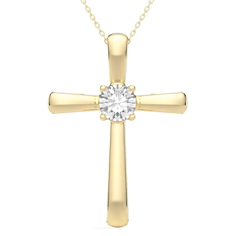 Wisiorek Single Krzyż Okrągły 1.00 kt Laboratoryjny Diament 585 Żółte Złoto (14K)