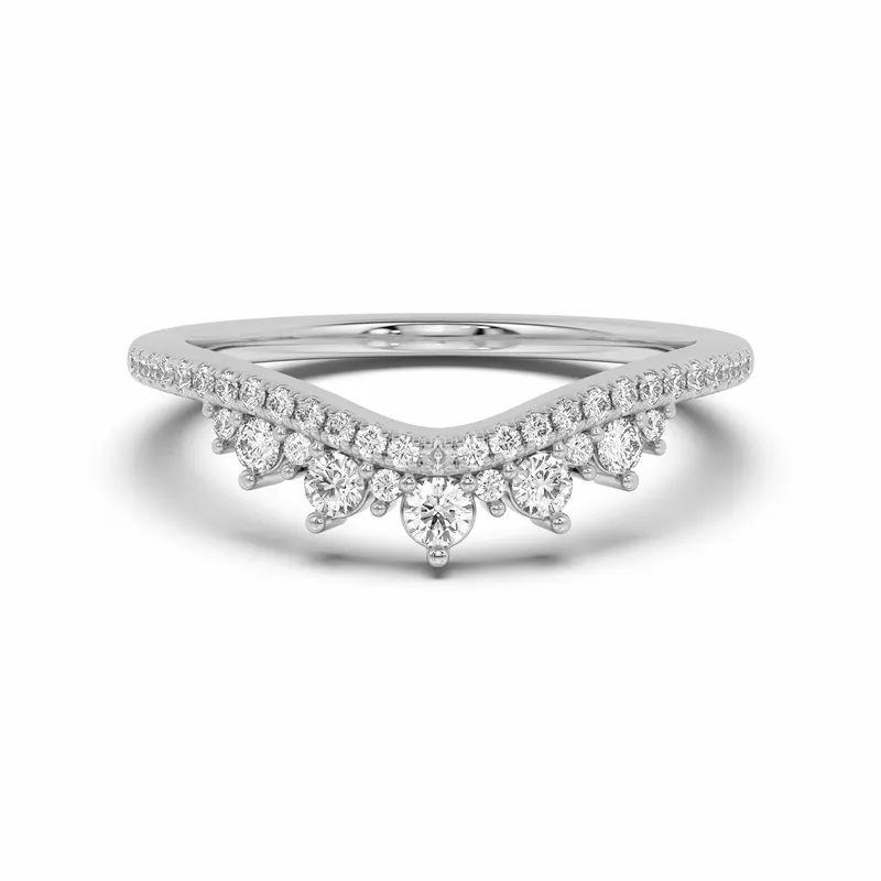 Obrączka Ślubna Chevron Crown Laboratoryjny Diament 585 Białe Złoto (14K)