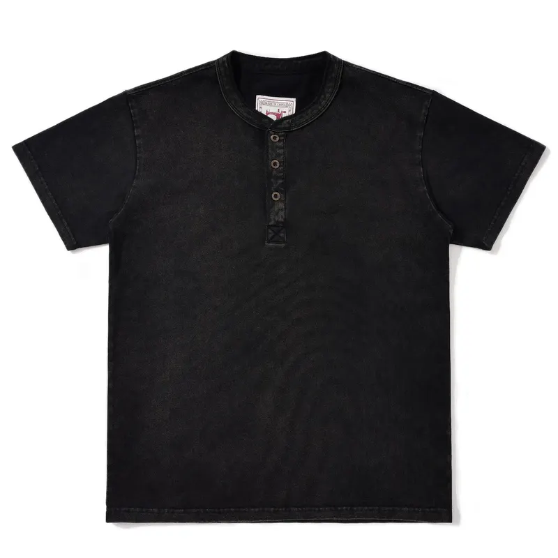Vintage Style Henry Shirt Men's Short Sleeved T-shirt, Henry Collar Bottom Shirt, Saltwater Washing Process, Pure Cotton T-shirt
