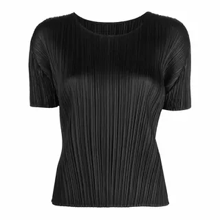 ISSEY Basic Ruffled Round-neck Solid Color Slimming and Shaping Upper Body Shirt Short Sleeve T-shirt