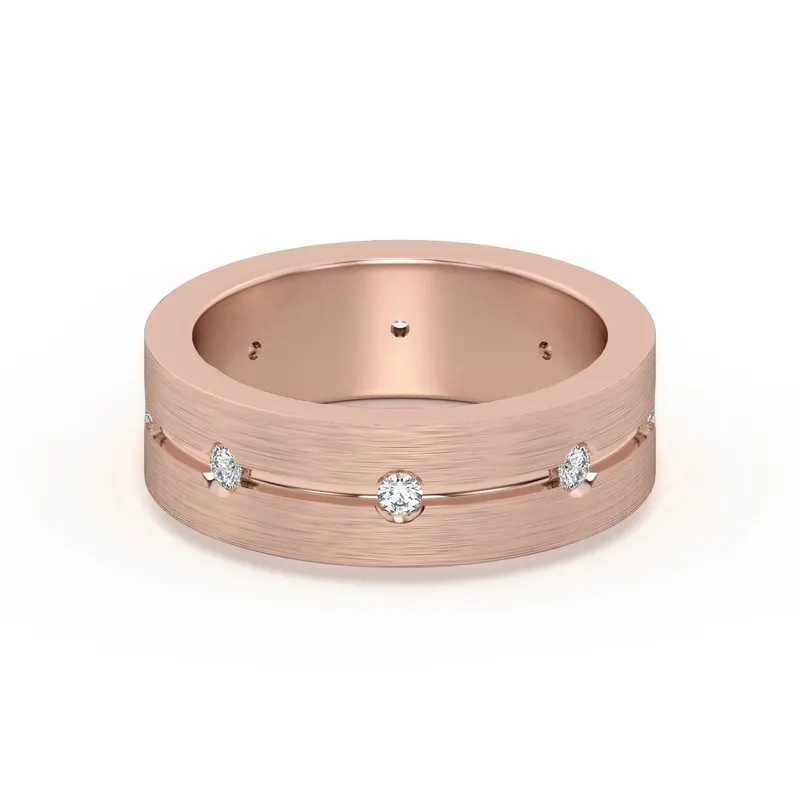 Flat Accented Channel Męska Obrączka Ślubna Laboratoryjny Diament 585 Różowe Złoto (14K)
