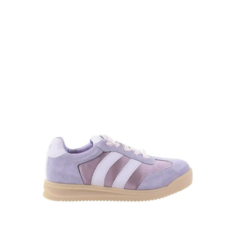 Damskie skórzane sneakersy oldschool z ozdobną sznurówką filoetowe GOE TT2N4059