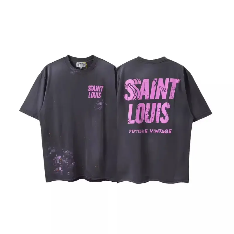 SSSAINT LOUIS Handmade distressed and dirty ink-blotted damaged logo short-sleeved T-shirt