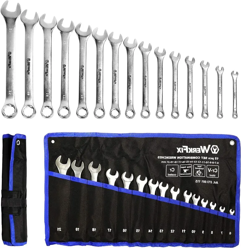 KLUCZE PŁASKO-OCZKOWE 15 SZT. 6–21 MM STAL CRV W ETUI
