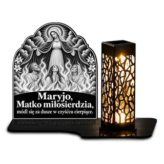 Duży znicz solarny LED XL - Dusze czyśćcowe pod płaszczem Maryi - grawer
