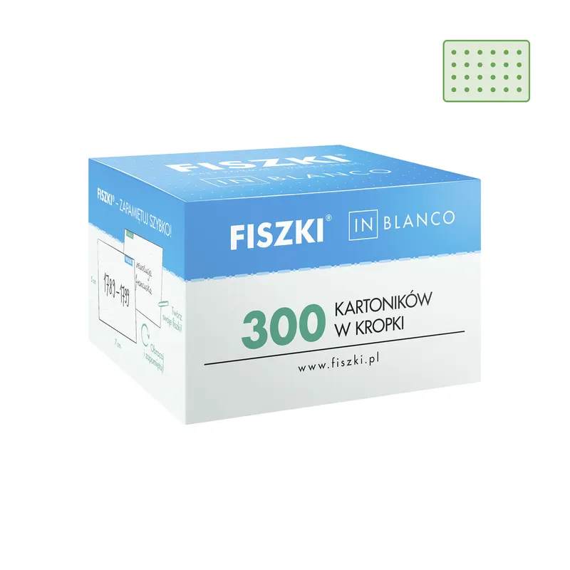 Czyste FISZKI in blanco - 300 sztuk - pistacjowe kartoniki w kropki