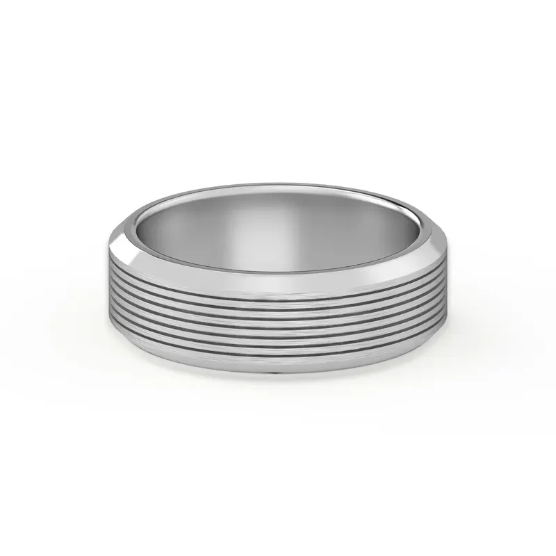Teksturowana Obrączka Ślubna Edge Satin Finish 585 Białe Złoto (14K) 6 MM
