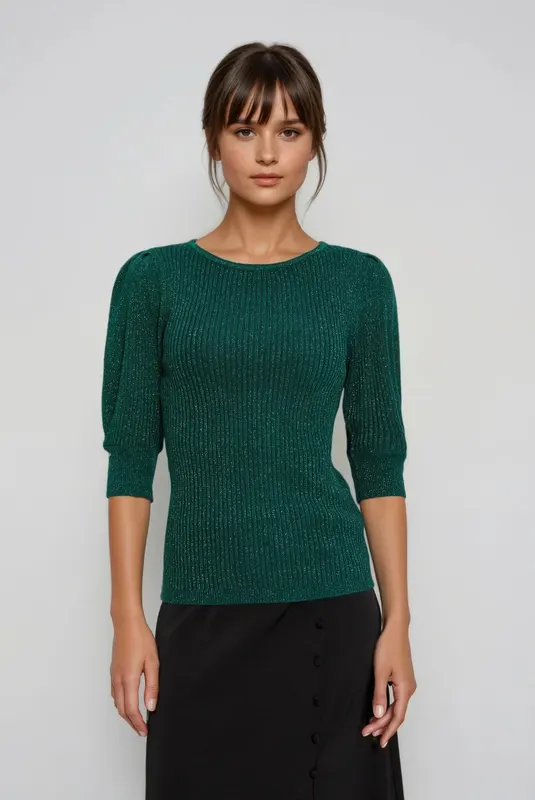 Sweter z bufiastymi rękawami zielony