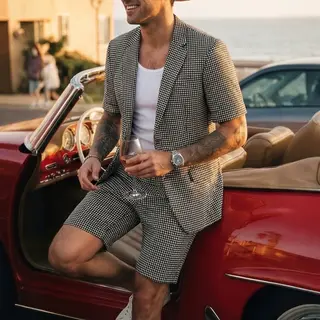 2026 Summer Men's Plaid Slim Fit Business Dinner Casual Suit