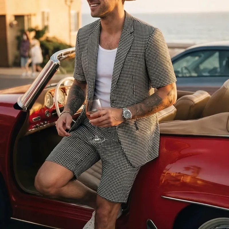 2026 Summer Men's Plaid Slim Fit Business Dinner Casual Suit