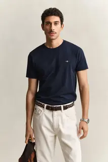 Gant T-Shirt Męski Z Okrągłym Dekoltem Slim Fit Granatowy